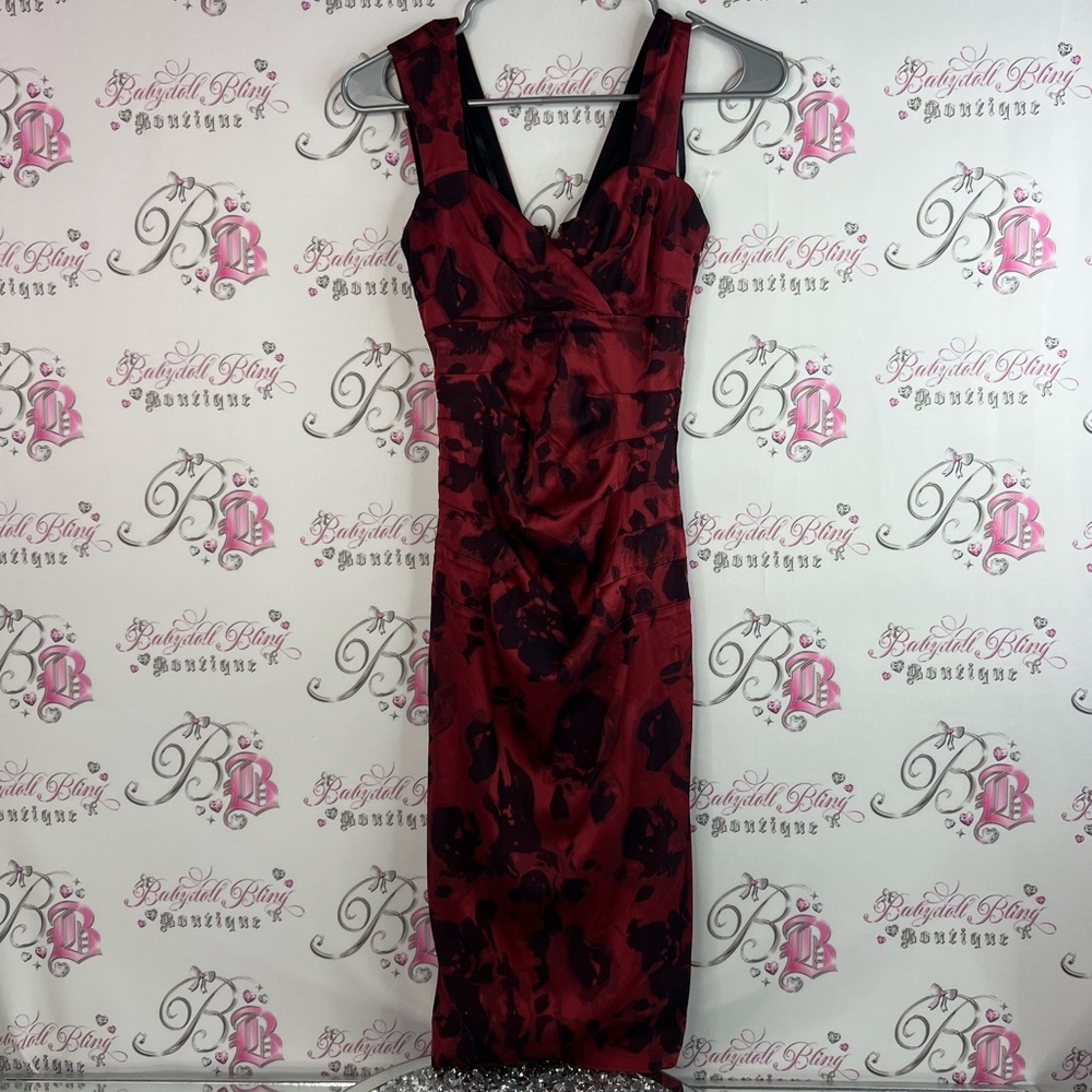 Le chateau dress bodycon flowers abstract Elegant Red Black Sleeveless Dress